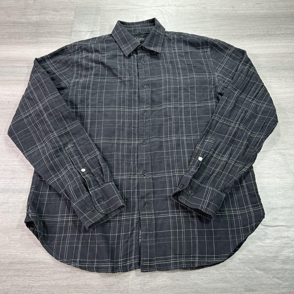 Rag & Bone Shirt Mens Medium Black Plaid Long Sleeve Button Front Casual Top